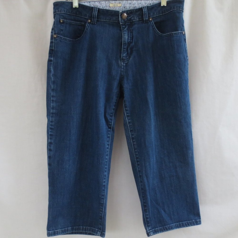 IZOD Capri Jeans Dark Wash High Rise Comfy Classic Stretch Cotton Denim Size 10